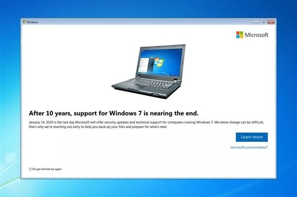 微软为Windows7用户弹窗：提醒大家赶快升级了