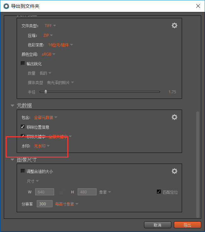 图片1:导出文件无水印的设置