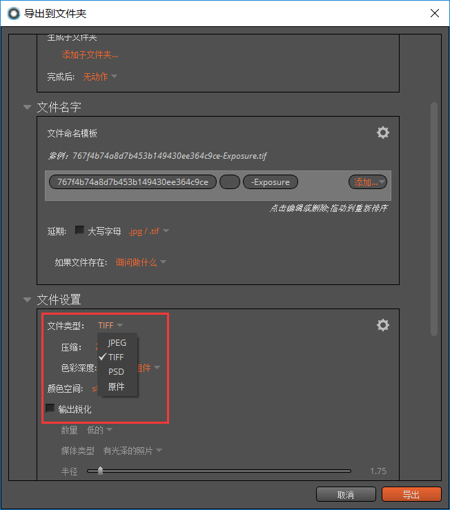 采用Alien skin exposure文件导出的方法