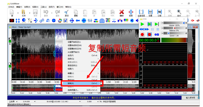 图 3:在Gold Wave选取片段进行复制