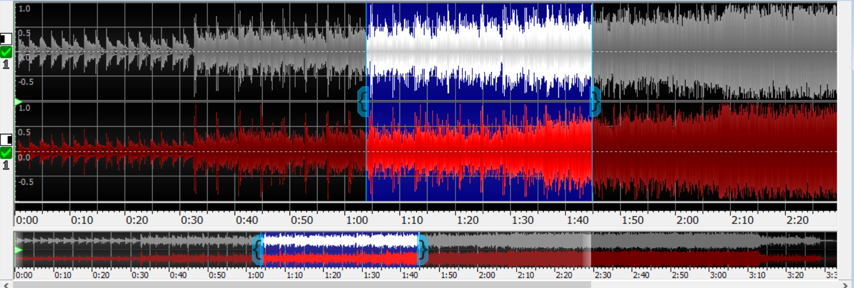 图片3：GoldWave修剪开始前（下）后（上）对比
