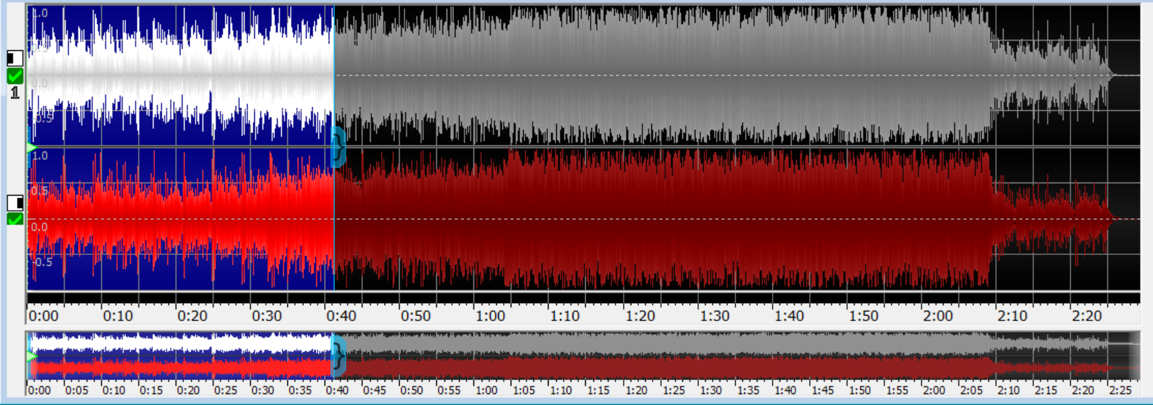图片3：GoldWave修剪开始前（下）后（上）对比