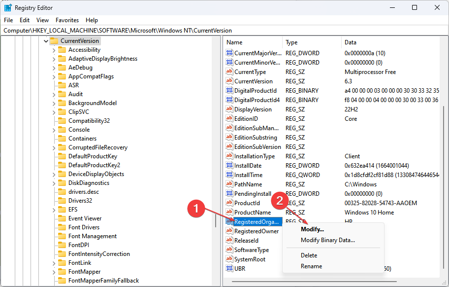 如何更改 Windows 11 注册表所有者名称