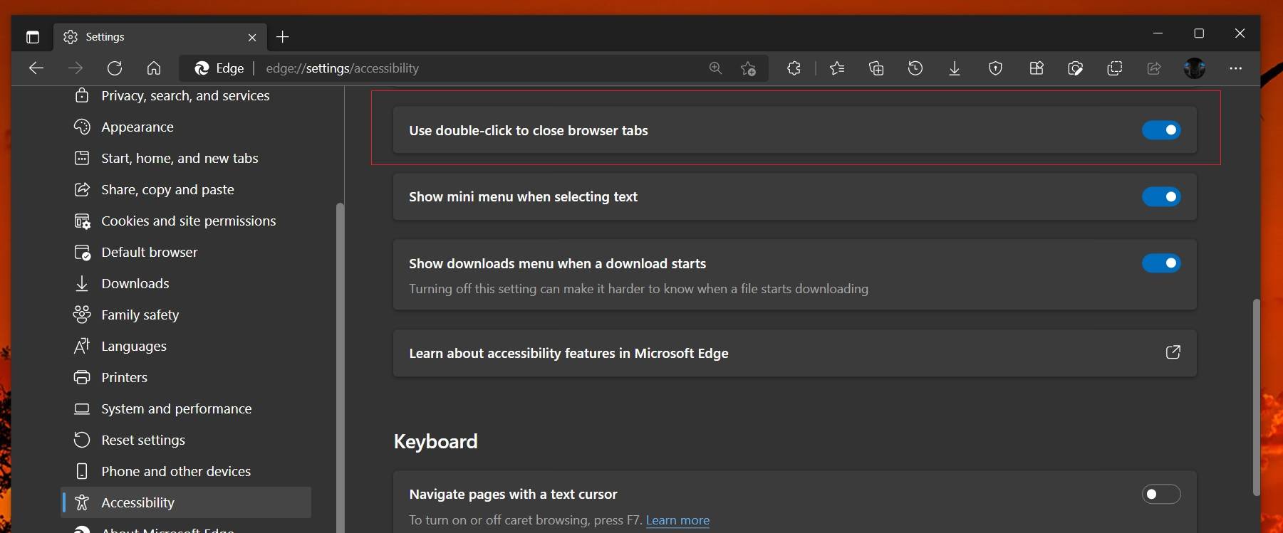 如何双击关闭 Microsoft Edge 中的选项卡?