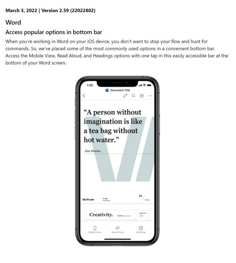 “iOS Office Insider Preview Build 更新,增加新的底栏界面”