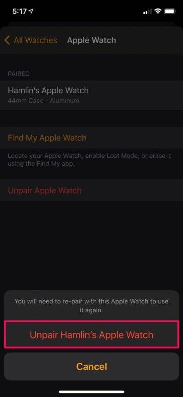 如何取消配对 Apple Watch