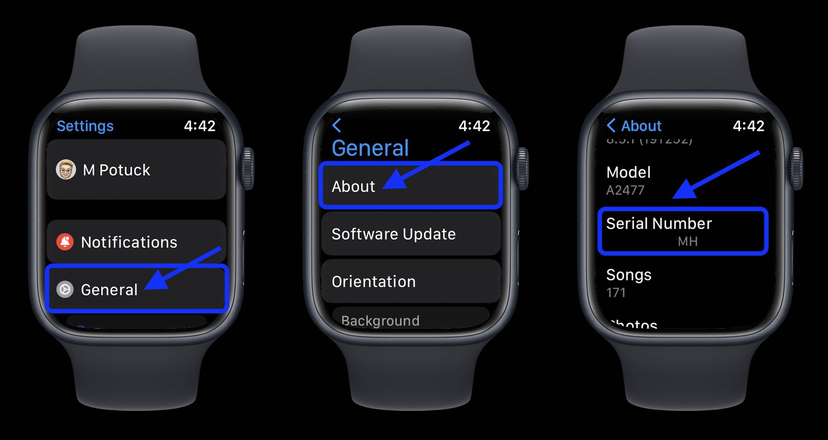如何在 Apple Watch 上查看序列号？