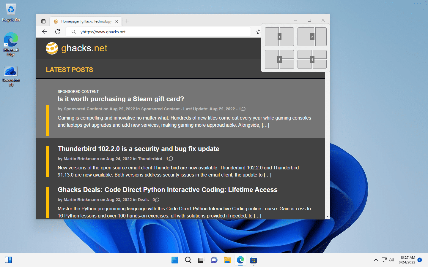 Windows 11 版本 22H2:改进的快照功能