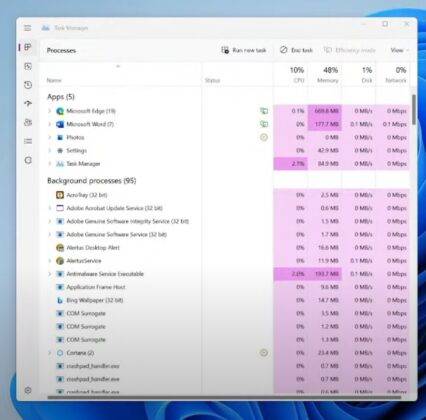 微软为 Windows 11 推出彩色的任务管理器新功能