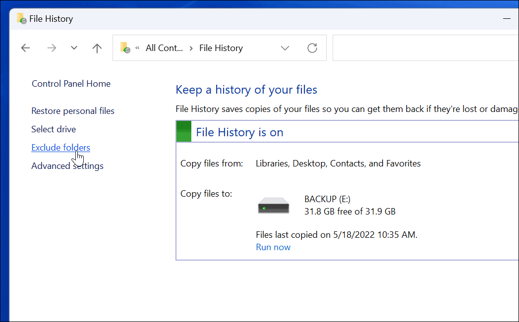 如何在 Windows 11 上使用文件历史记录