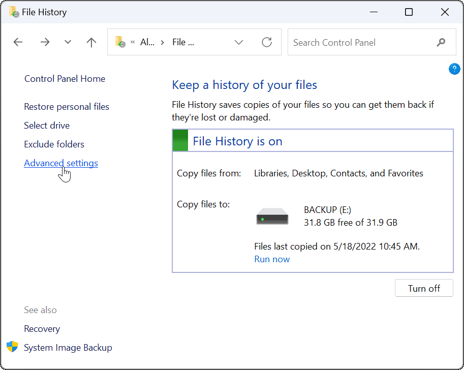 如何在 Windows 11 上使用文件历史记录