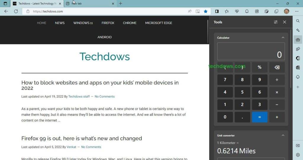 Microsoft Edge 为 Bing 搜索、Office、游戏等提供侧边栏