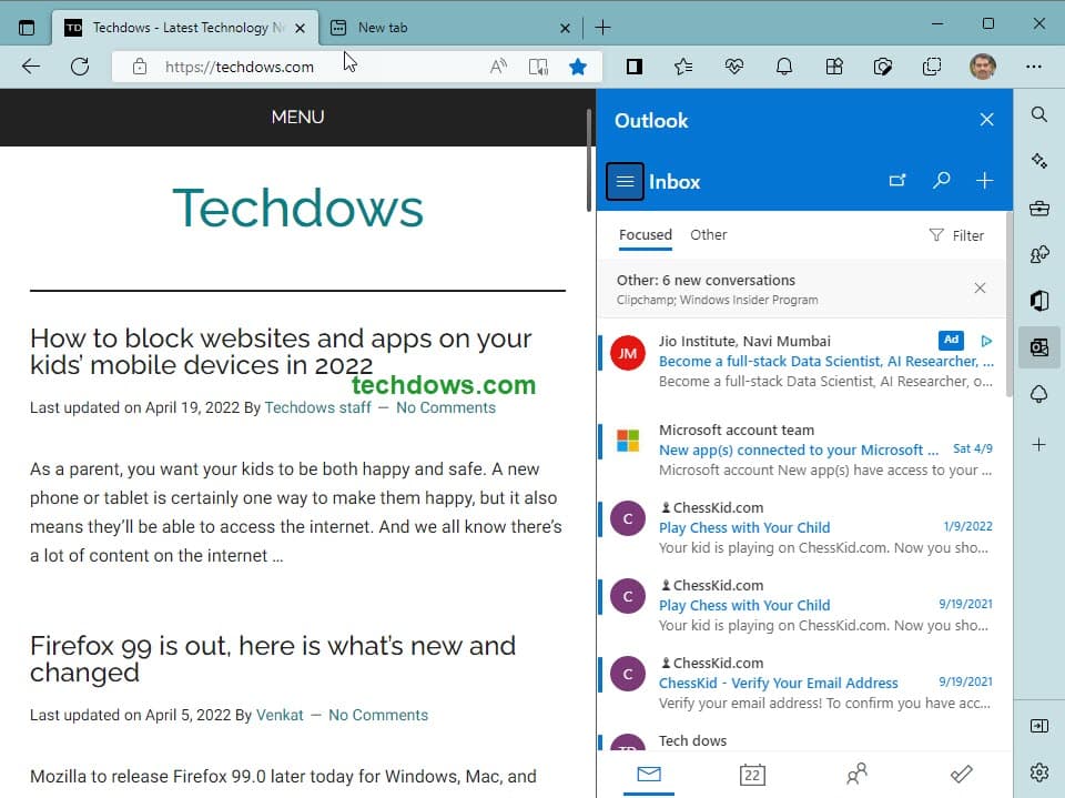 Microsoft Edge 为 Bing 搜索、Office、游戏等提供侧边栏
