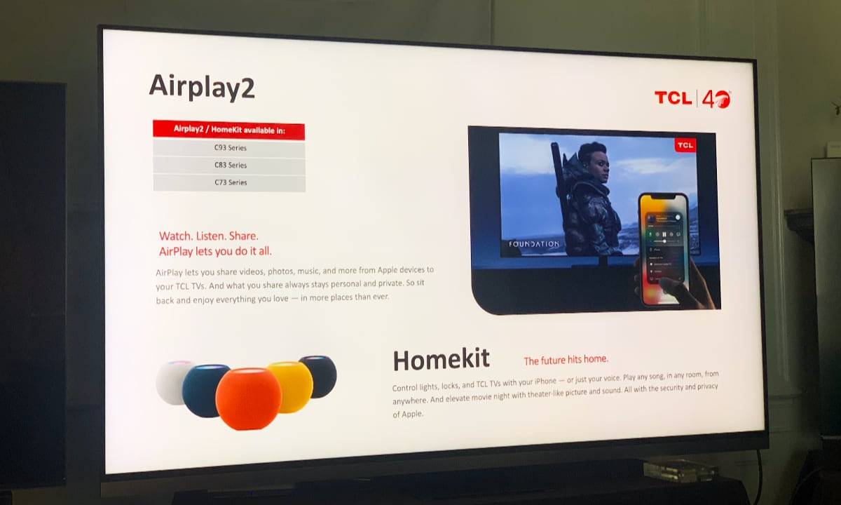 TCL在更新的Google TV阵容中加入AirPlay 2和HomeKit功能。