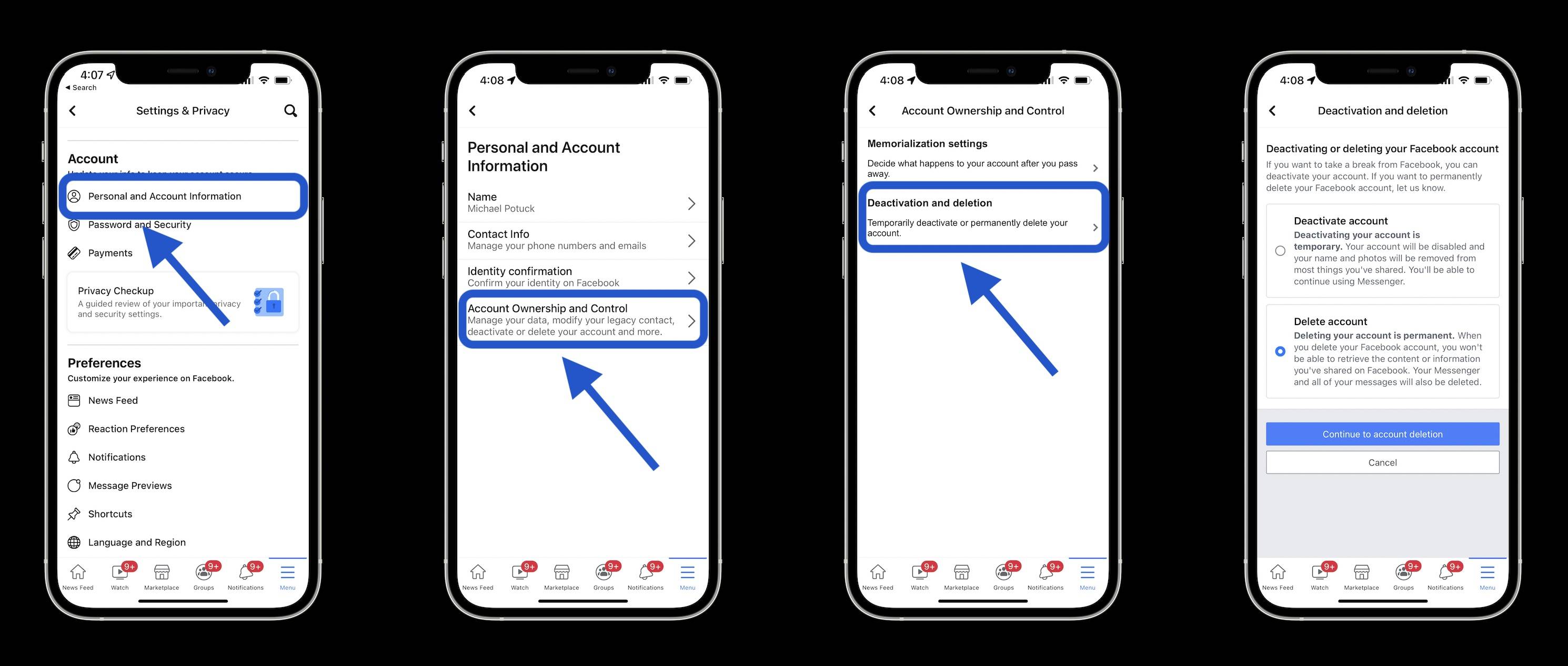如何在 iPhone 上修改 Facebook 隐私设置或永久删除您的账户?