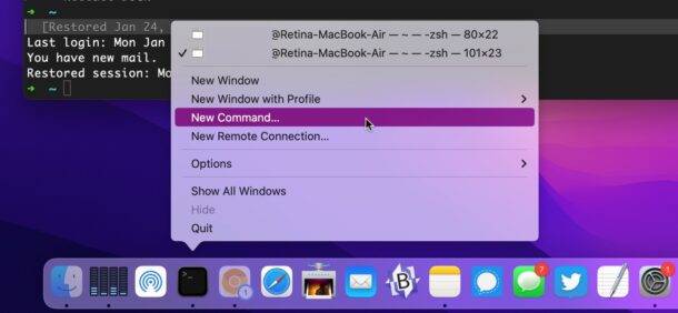 如何通过 Mac Dock 运行新的终端命令?