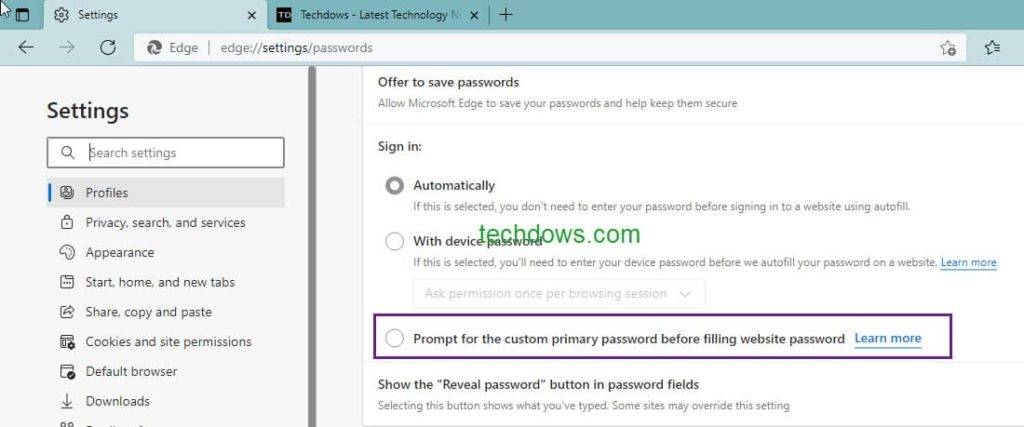 如何在 Microsoft Edge 中创建自定义主密码