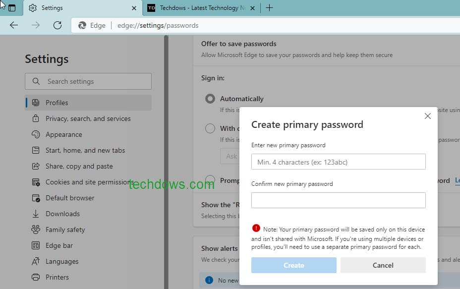 如何在 Microsoft Edge 中创建自定义主密码