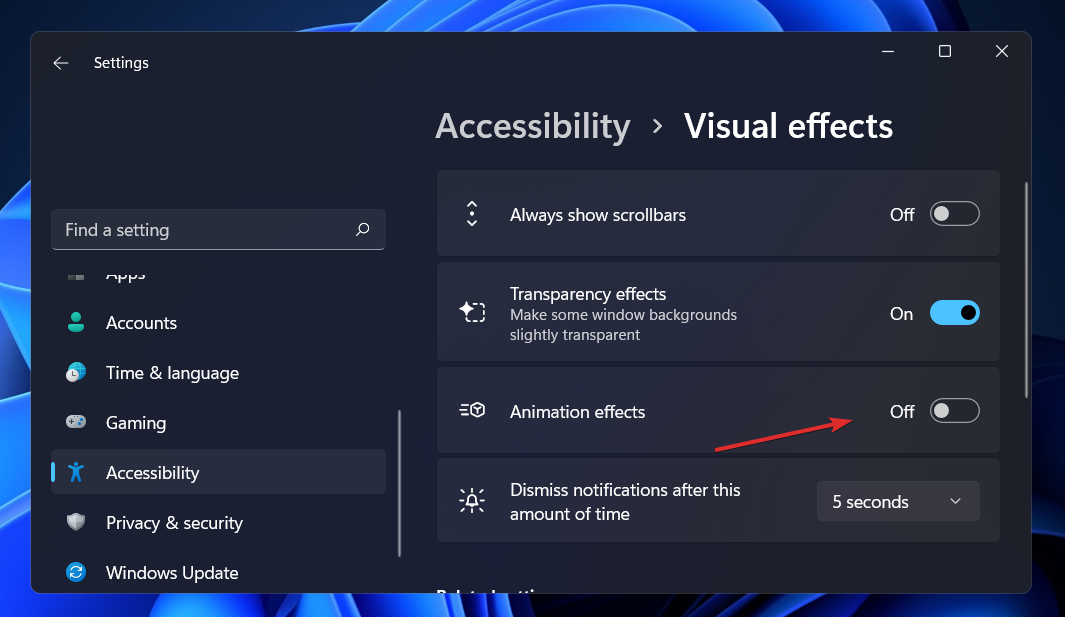 如何在 Windows 11 中关闭动画特效?