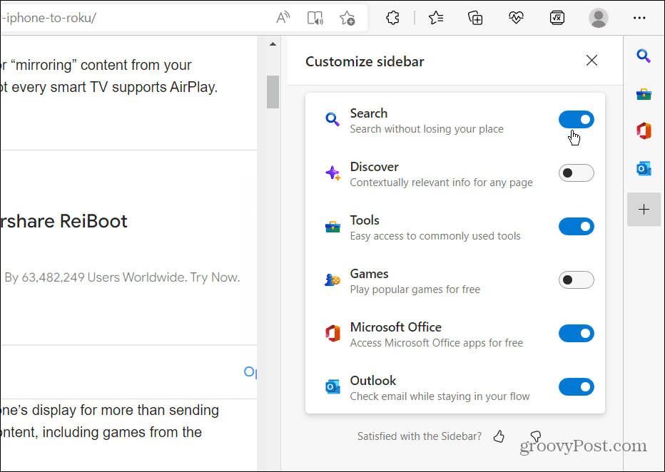 如何禁用 Microsoft Edge 的侧边栏?