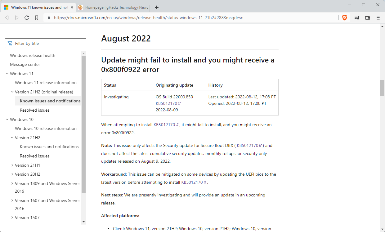 KB5012170错误解决方法：尝试更新UEFI BIOS