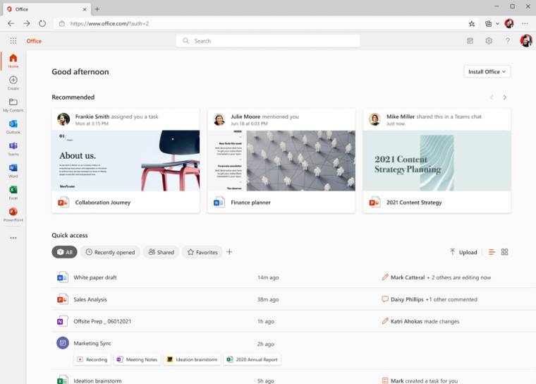Office.com 设计改造即将面向所有商业和教育客户推出