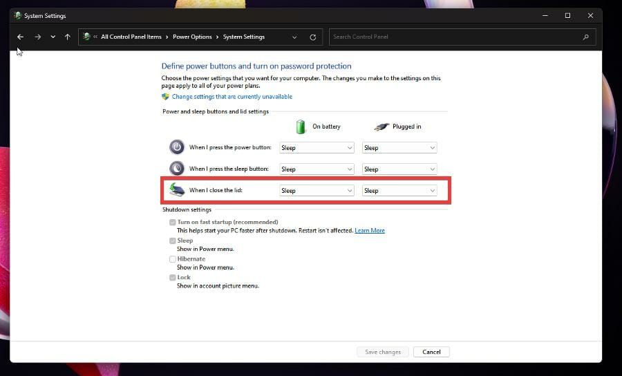 如何更改 Windows 11 上的盖子关闭操作