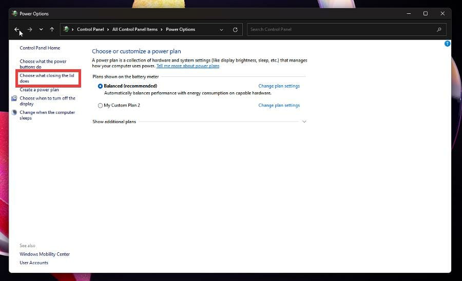 如何更改 Windows 11 上的盖子关闭操作