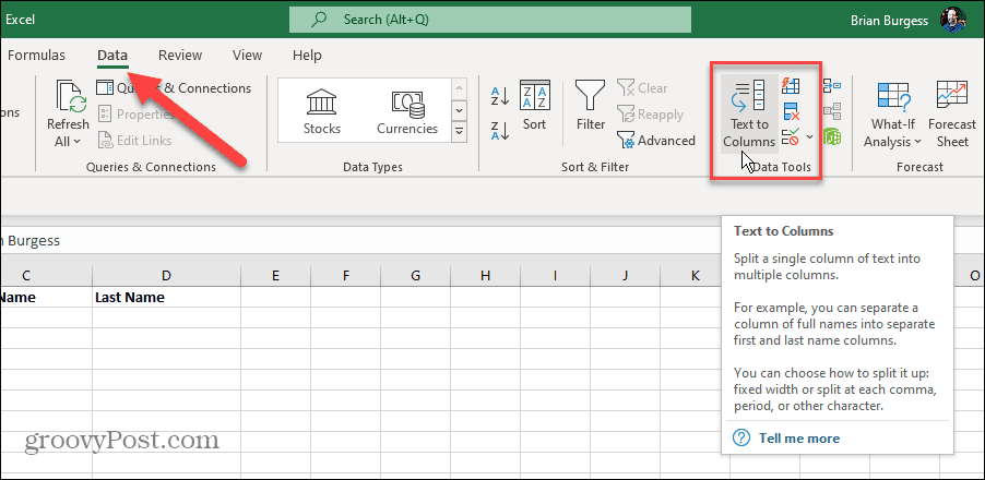如何在 Excel 中分隔名称