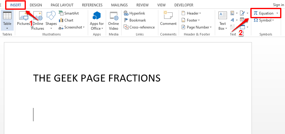 如何在 Microsoft Word 中输入分数