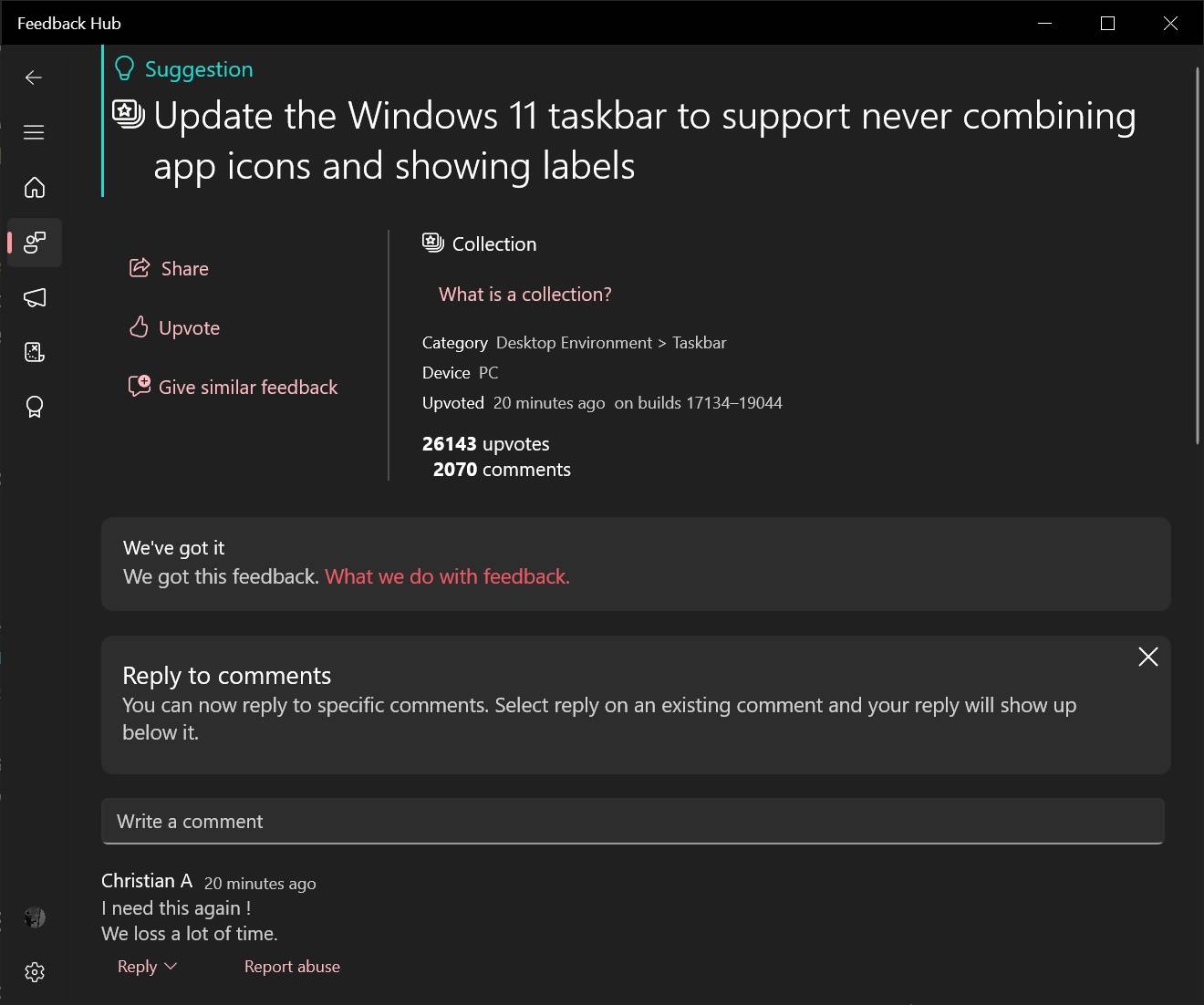 Windows 11秋季更新将推出新的任务栏功能“Never Combine”