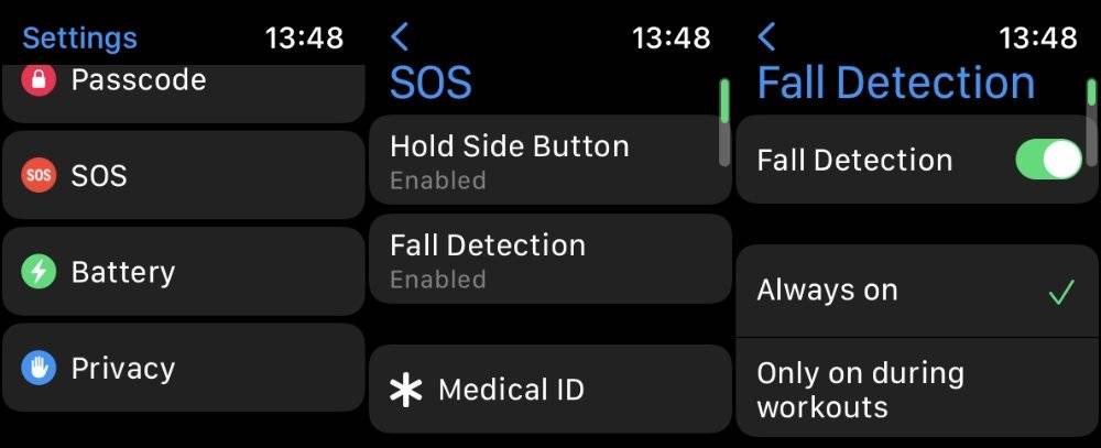 如何在 watchOS 8 中启用Apple Watch的跌倒检测功能？