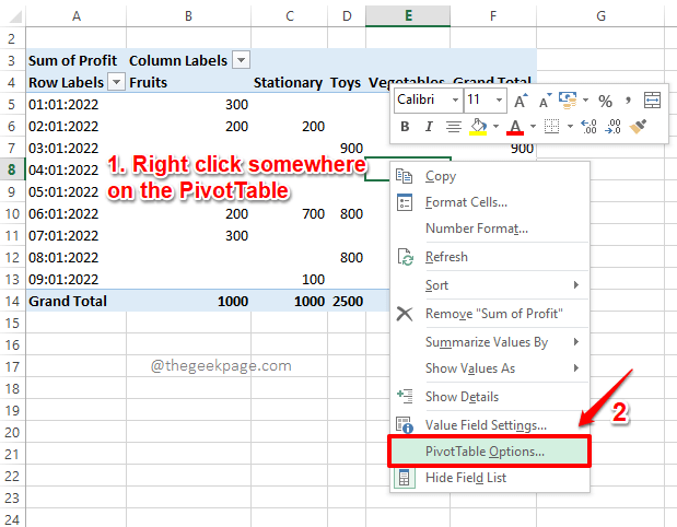 如何使用零替换 Excel 数据透视表中的空白单元格