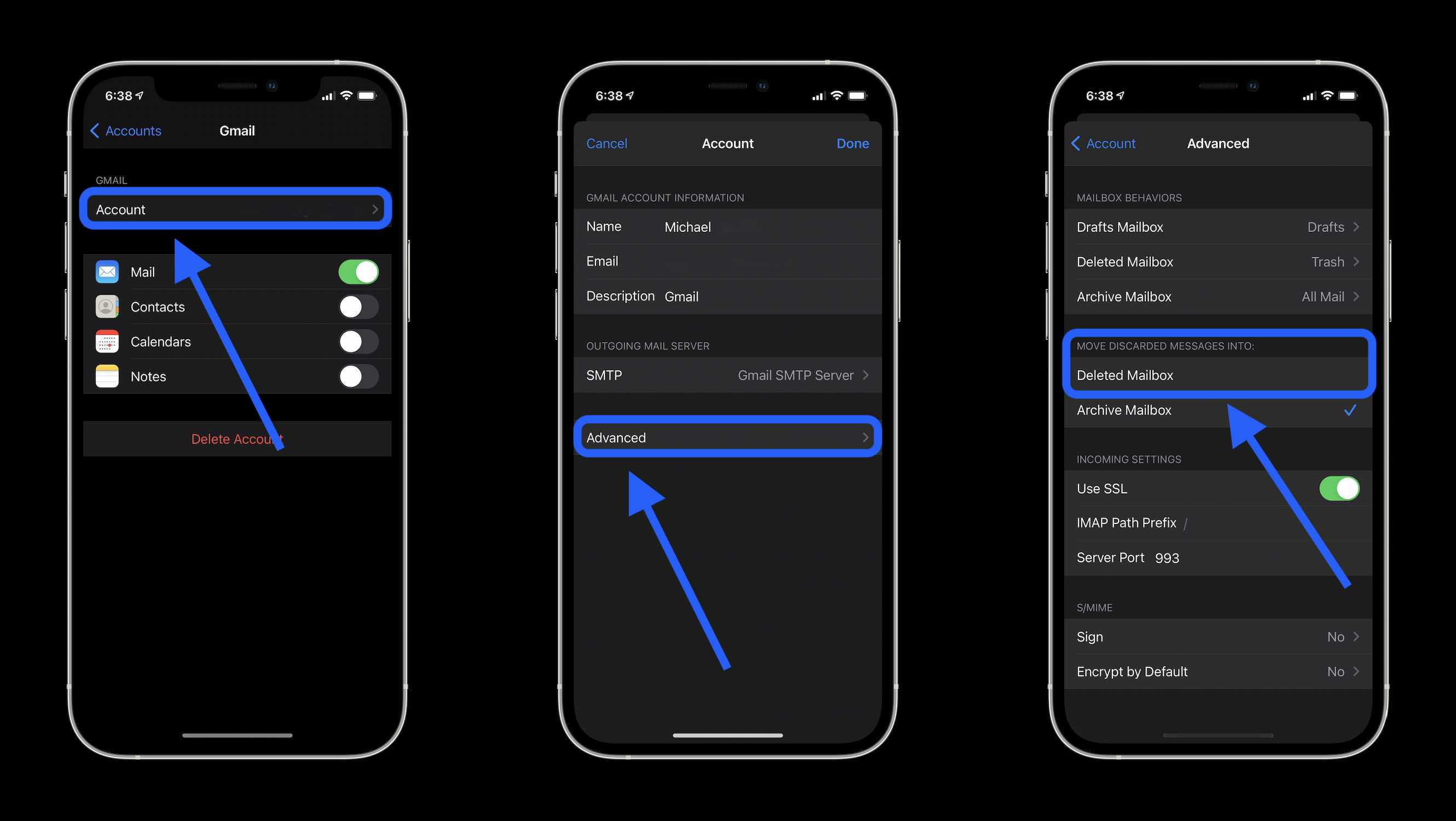 如何在 iPhone 和 iPad 上的邮件应用中将 Gmail 设置为永久删除而非存档邮件?