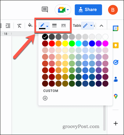 如何在 Google 文档中添加和删除表格边框?