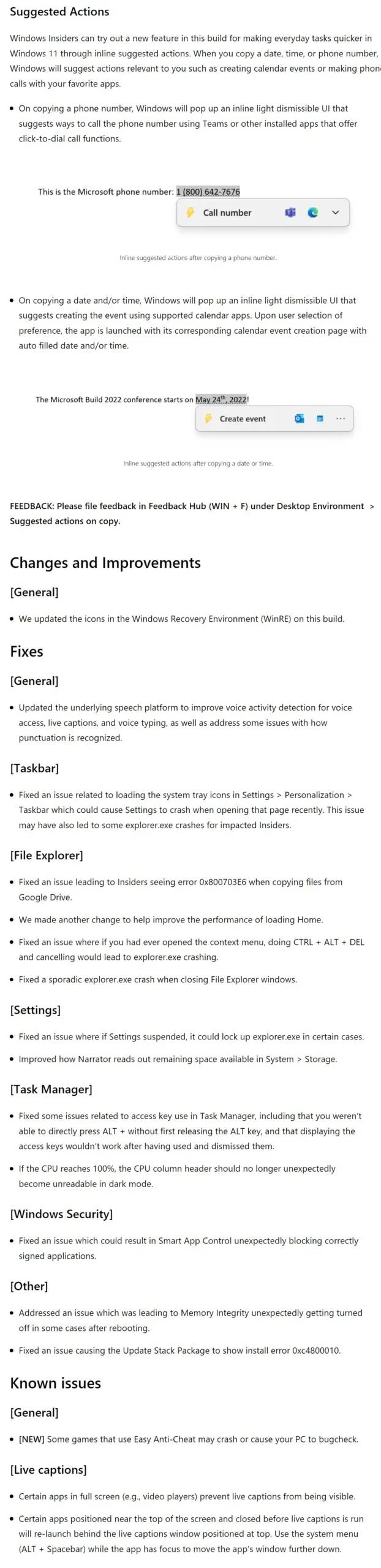 Windows 11 Dev Channel Insider Build 25115 引入了建议操作功能
