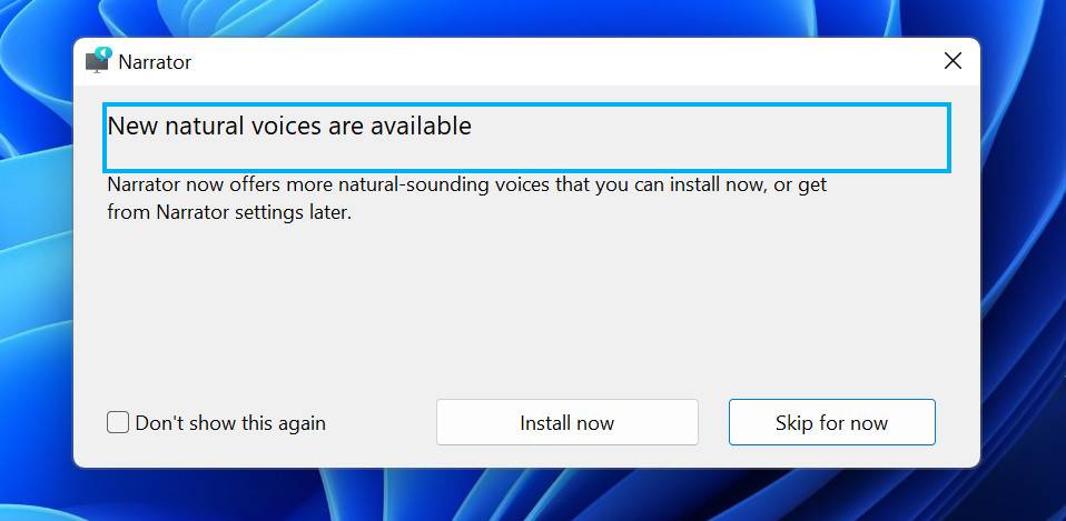 开发频道中的 Windows 11 内部版本 22543 将“Jenny”和“Aria”添加到讲述人,以及修复