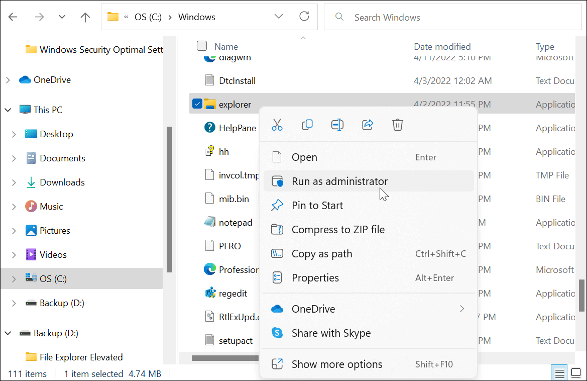 如何以管理员身份运行 Windows 11 文件资源管理器