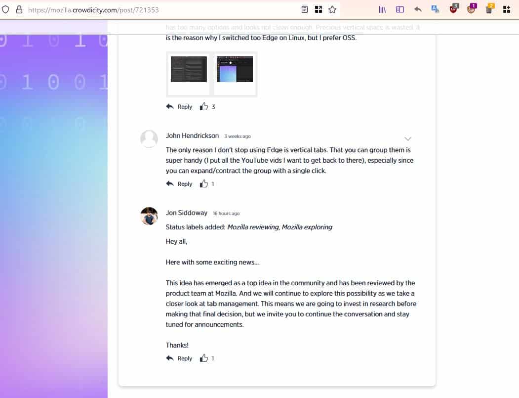 Mozilla 正在考虑为 Firefox 引入垂直选项卡