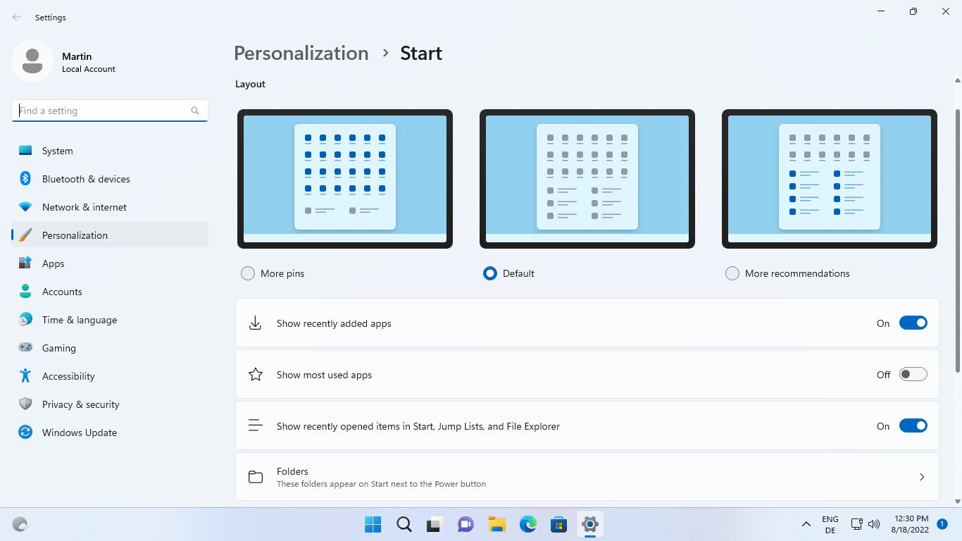 Windows 11 版本 22H2:开始菜单更改