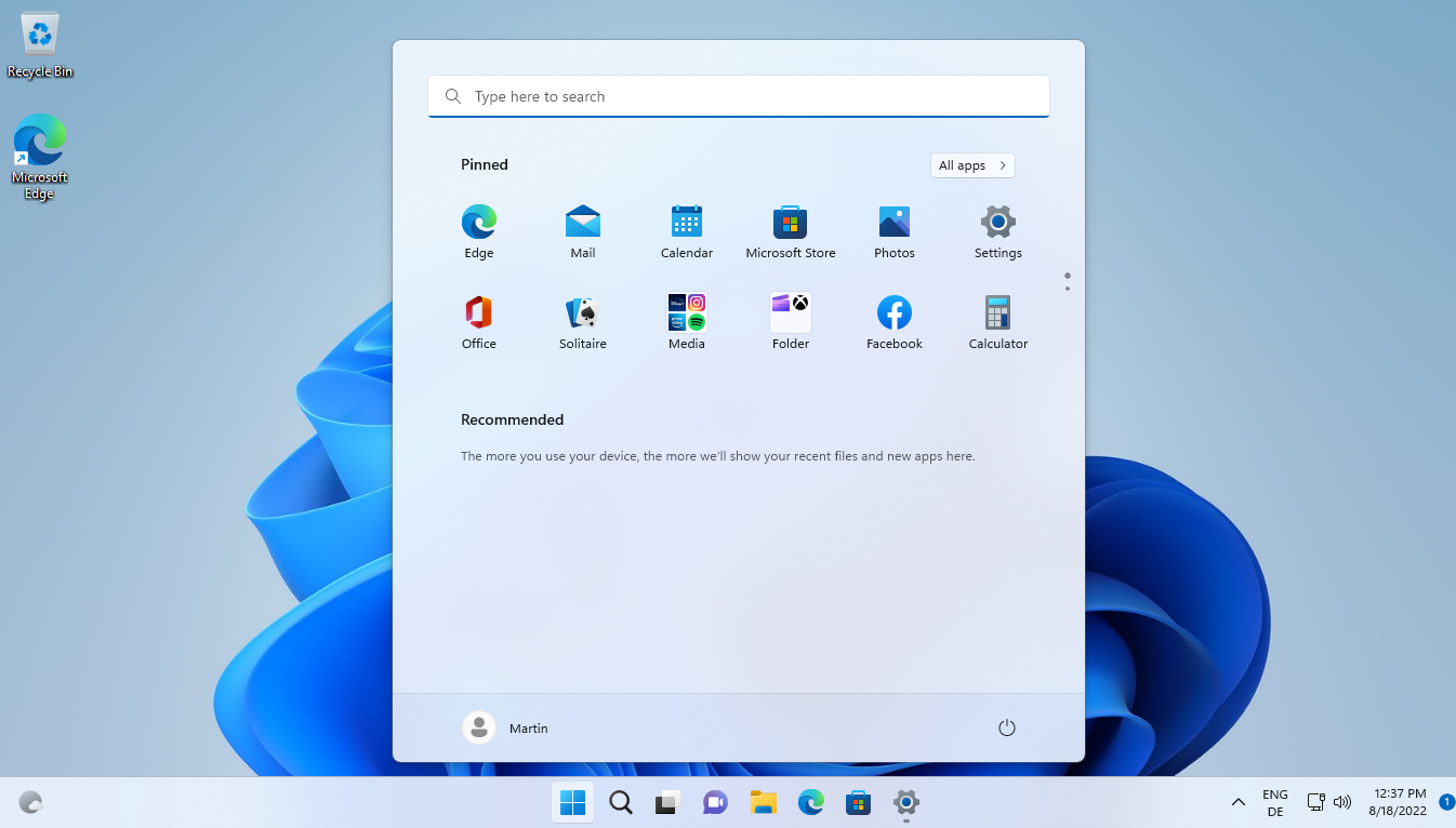 Windows 11 版本 22H2:开始菜单更改
