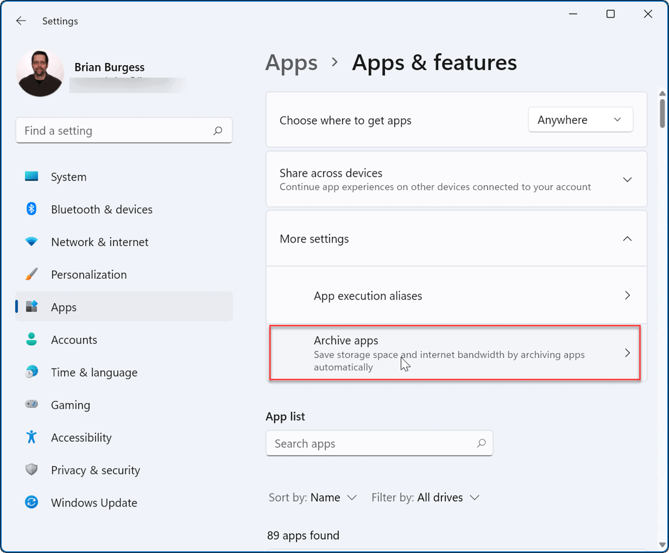 如何在 Windows 11 上启用存档应用程序