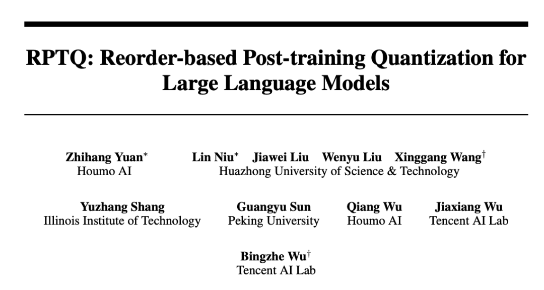 基于重排序的新量化方法RPTQ：实现大型语言模型的 3 比特量化