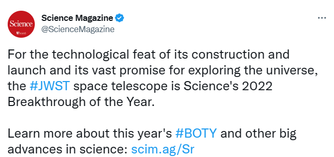Science年度十大科学研究公布：韦伯望远镜当选，AIGC陪跑！