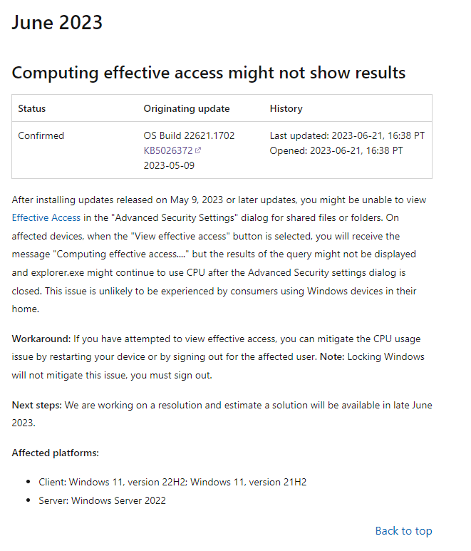 微软承认 KB5026372 会导致 Windows 11 文件资源管理器 CPU 占用率异常,临时解决方法是重启