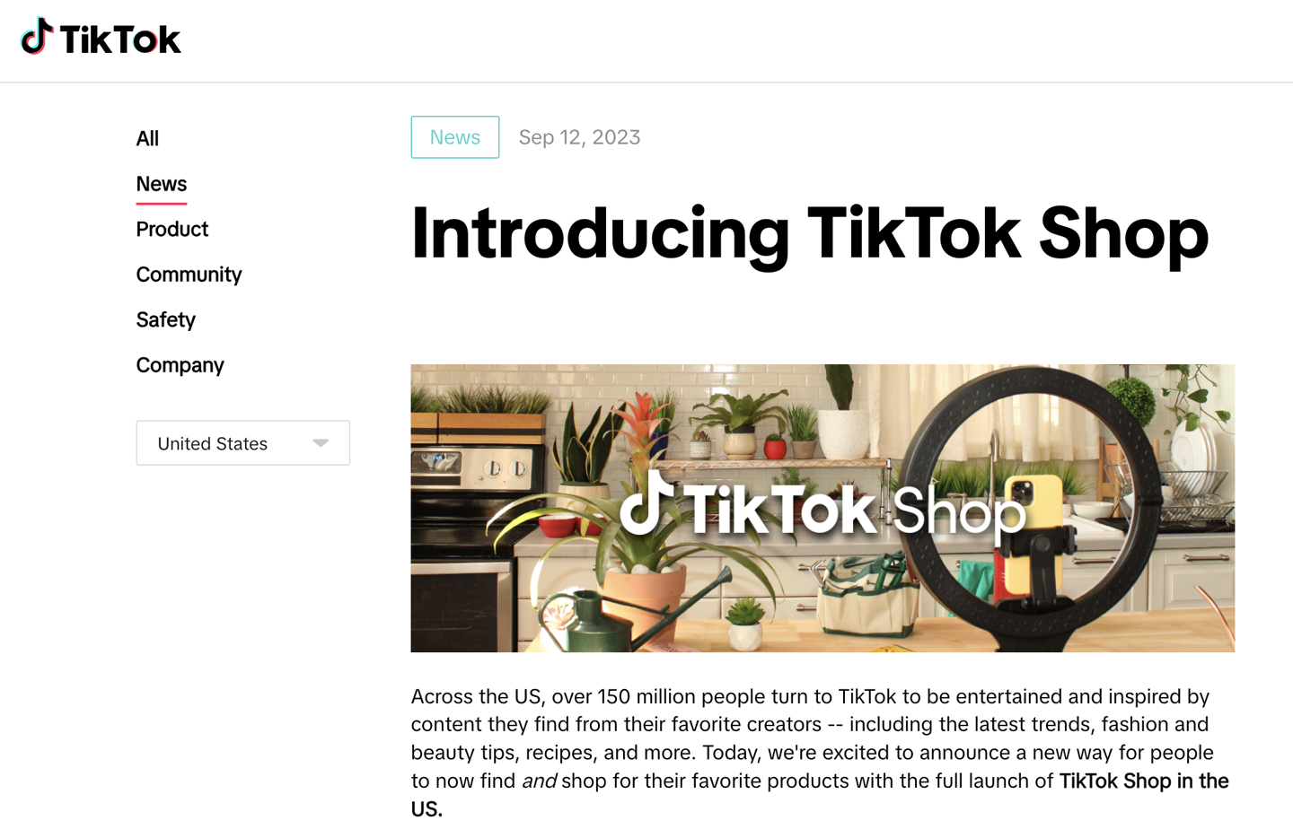 TikTok 在美国推出电商业务“TikTok Shop”