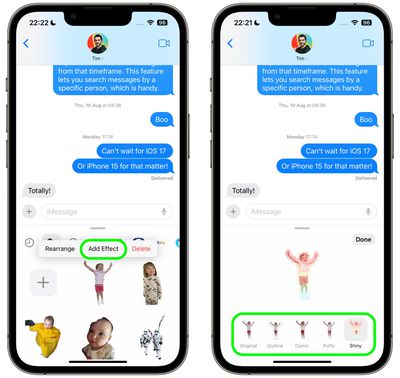 iOS 17:如何为消息中的贴纸添加效果