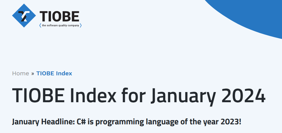 C# 已经荣获 TIOBE 2023 年度编程语言，这是 23 年来首次