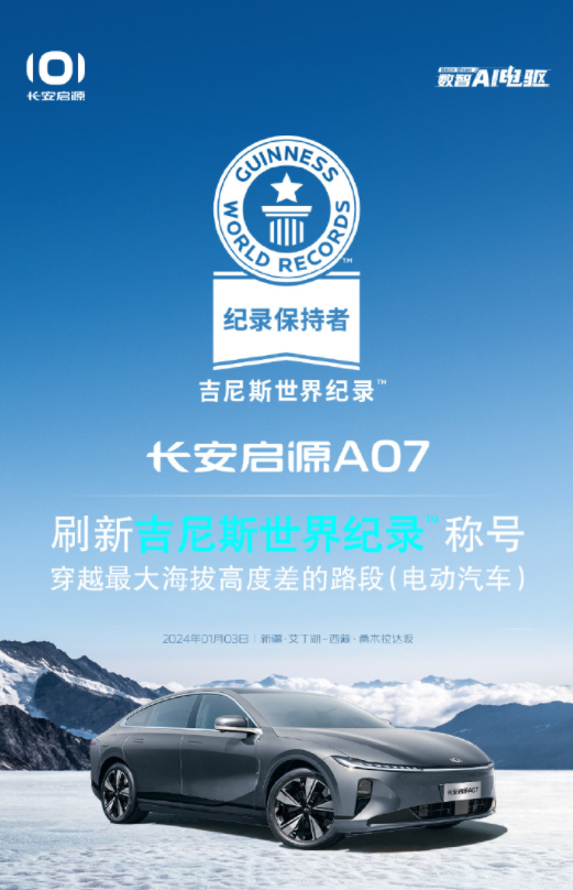 长安启源A07刷新吉尼斯纪录,跨越5720米海拔差展现实力