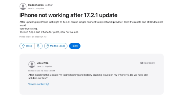 iPhone升级iOS 17.2.1出现无法接打电话、蜂窝上网的情况,如何修复?